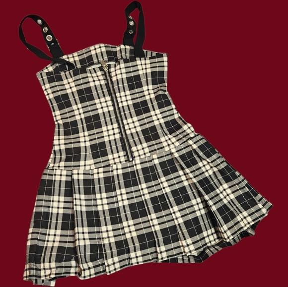 NWT Ivory Charm School Dropout Plaid Lace Up Dress - Picture 6 of 6